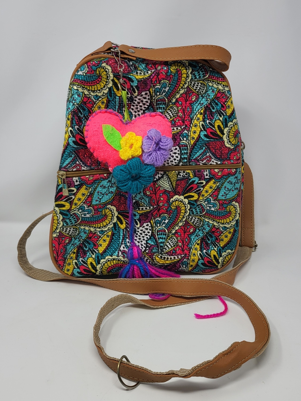Boho Multicolor Floral Canvas Crossbody Bag - Pink Accent - Picture 1 of 6